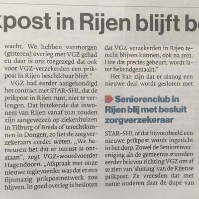 Ook in 2021 prikpost voor VGZ-klanten in Rijen!