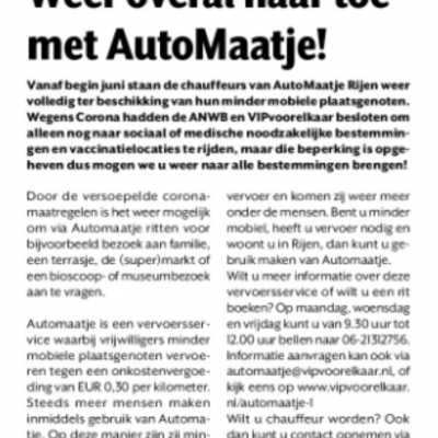 AutoMaatje rijdt weer